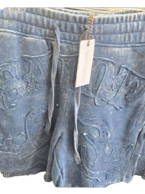 Washed Blue Embroidered Drawstring Skirt
